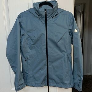 Adidas light blue hooded windbreaker jacket size S